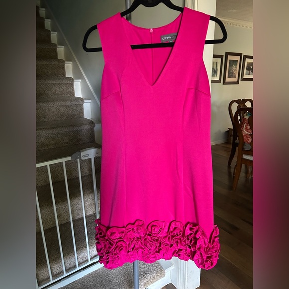 Donna Morgan Fuchsia V-Neck Mini Dress - Picture 1 of 2